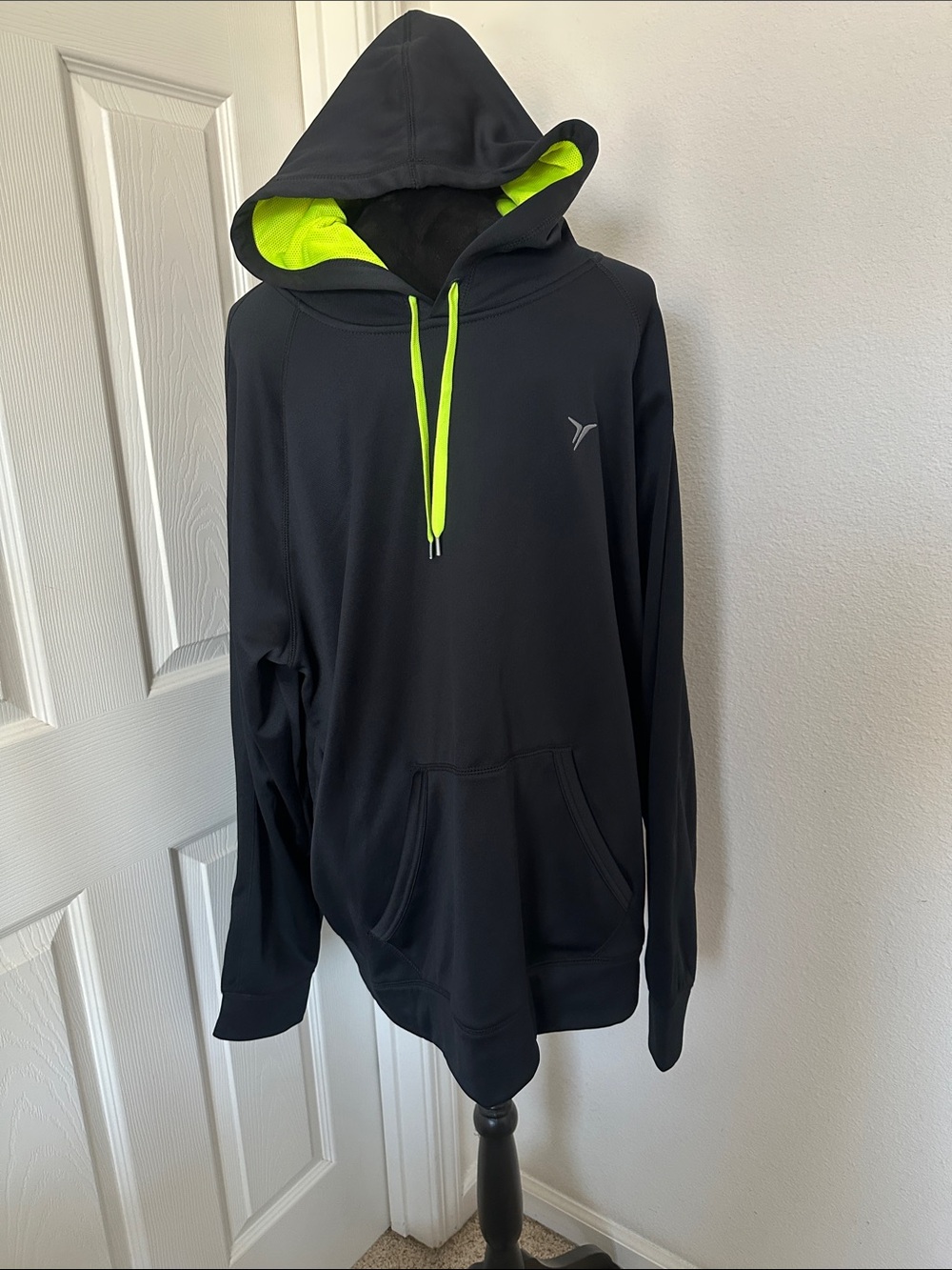 Black Hoodie with Neon Yellow Lining and Drawcord